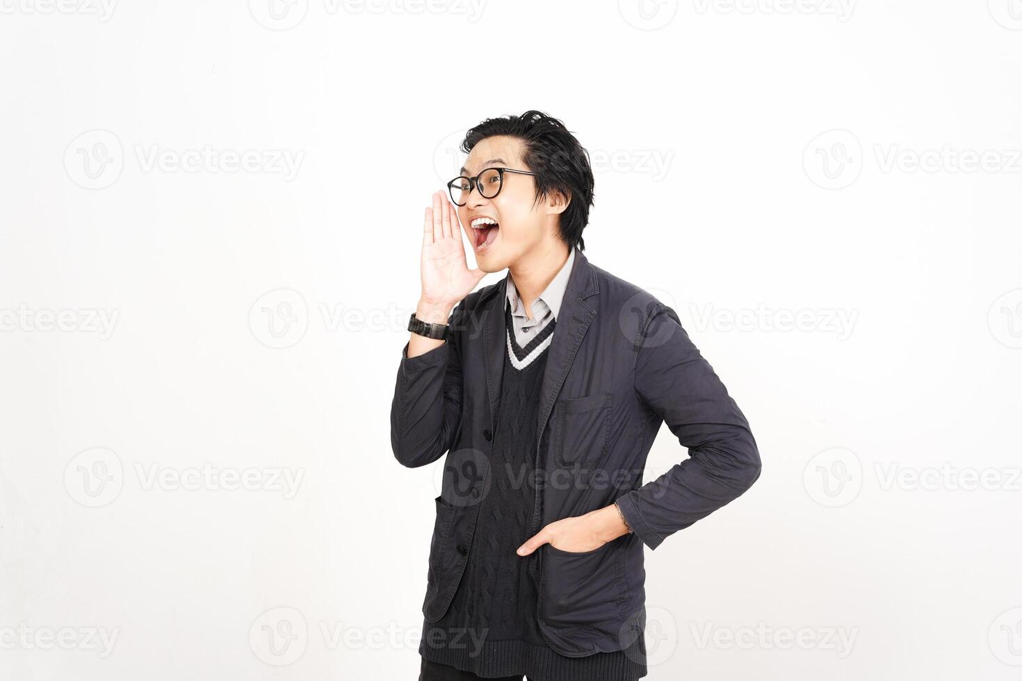 A man in glasses and a jacket is making a funny face photo