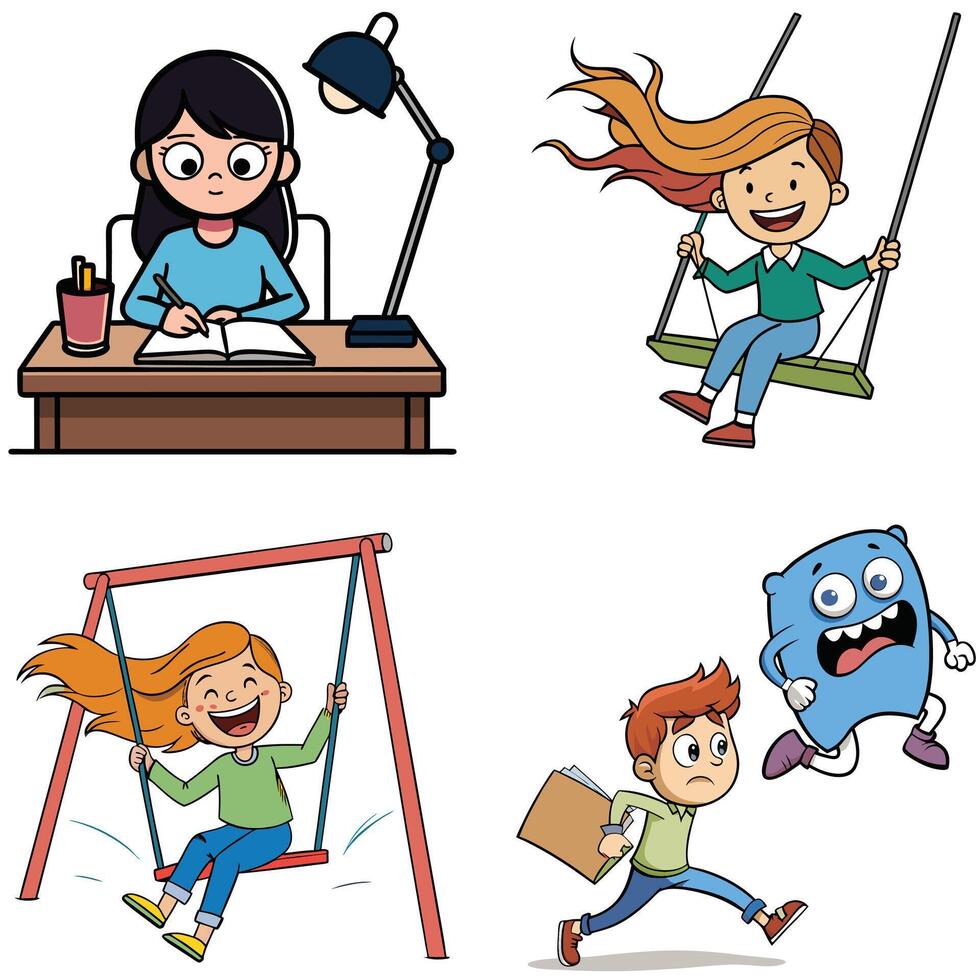 Cartoon children at school, office and playground vector