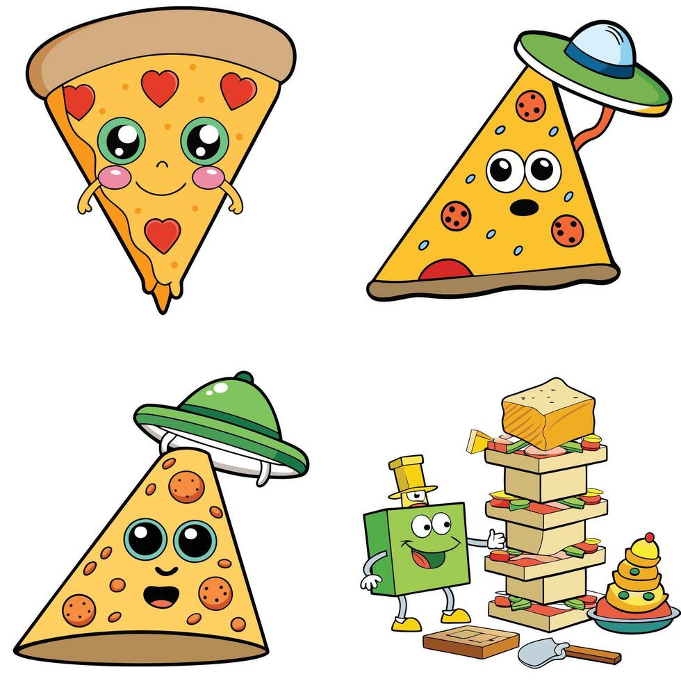 Love and heart cute cartoon pizza slice with a lot of chees sticker in happy mood vector