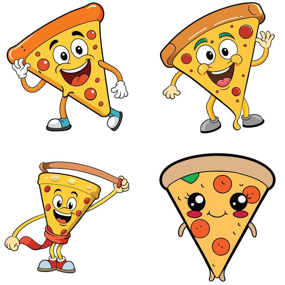 Love and heart cute cartoon pizza slice smiling sticker and saying good bye vector