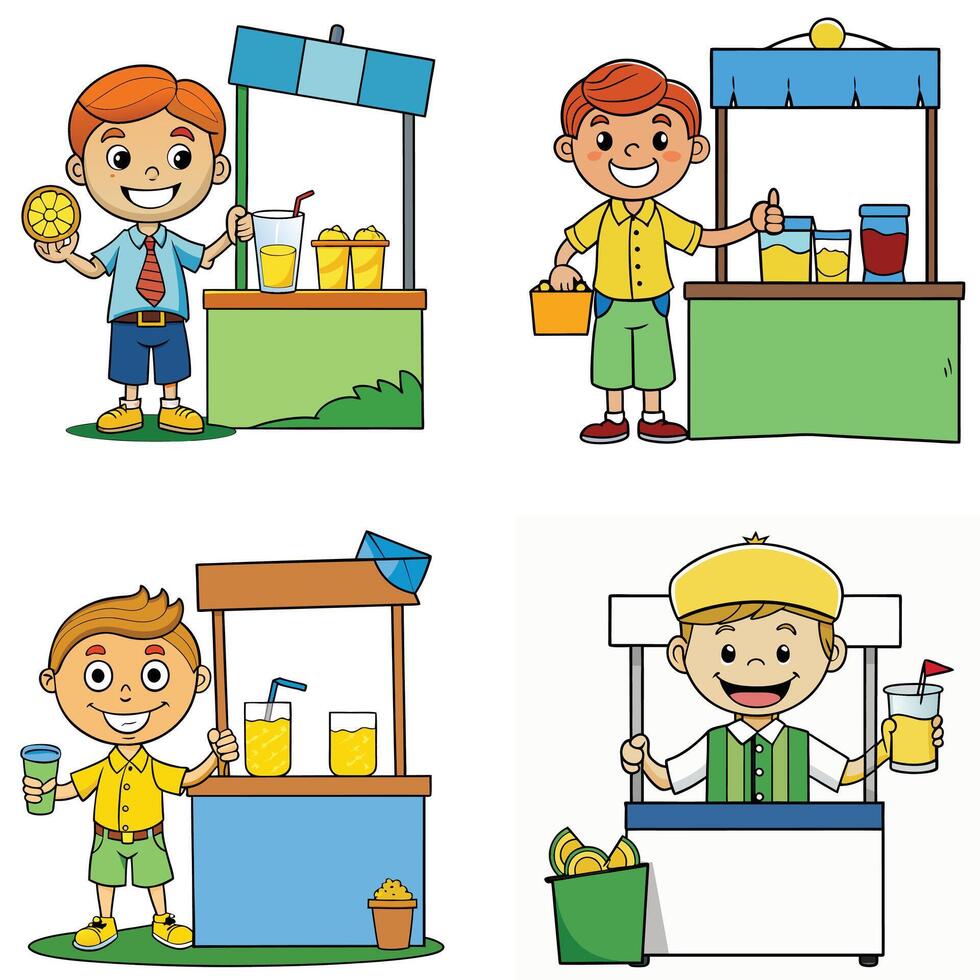 Cartoon children at a lemonade stand illustration vector