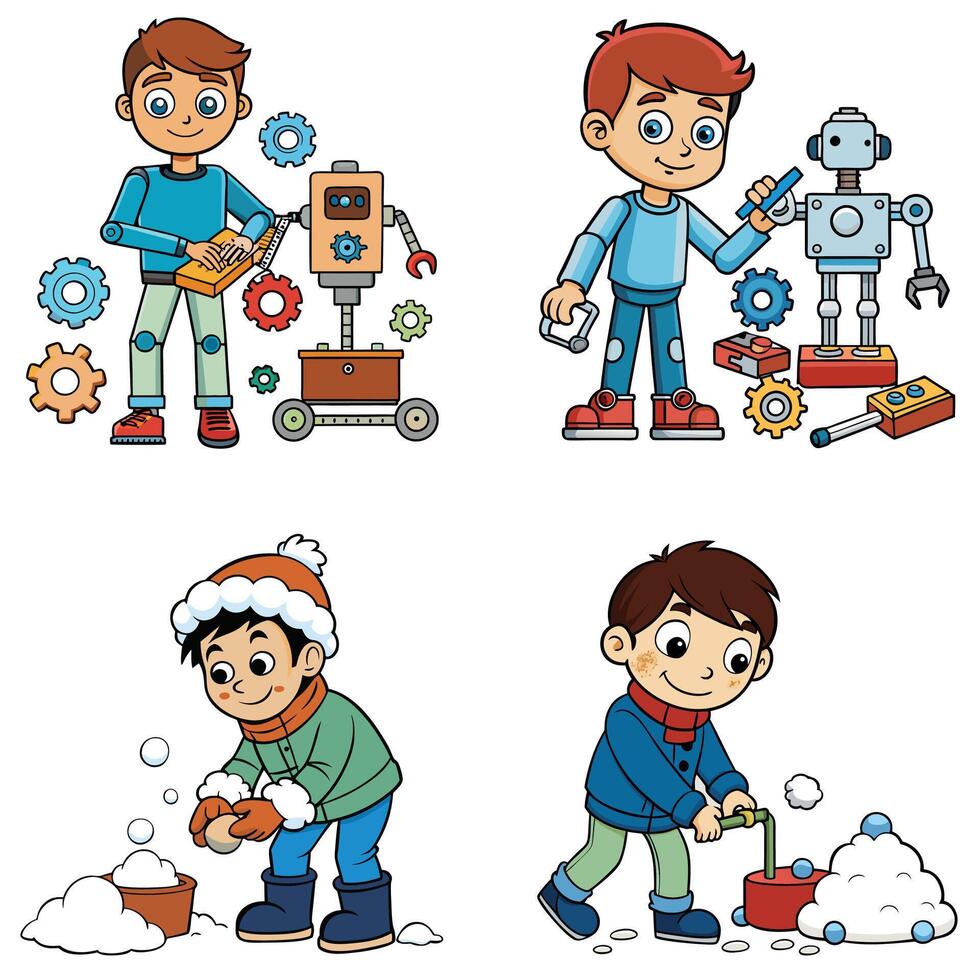 Talented school boy showing his creativity cartoon art illustration vector