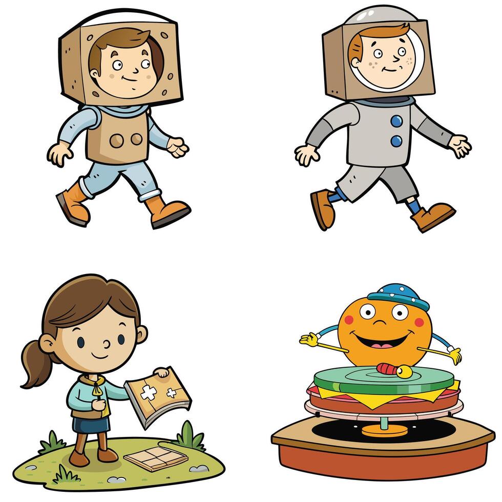 Cartoon characters of children in space suits vector