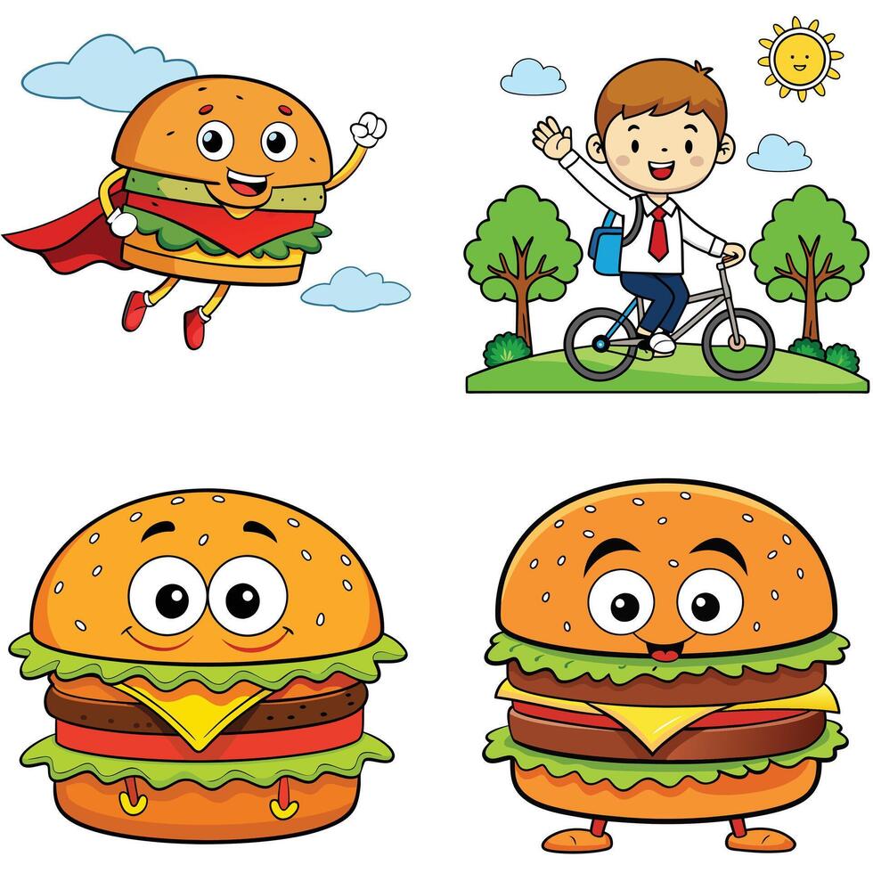 A set of hamburgers with different expressions vector
