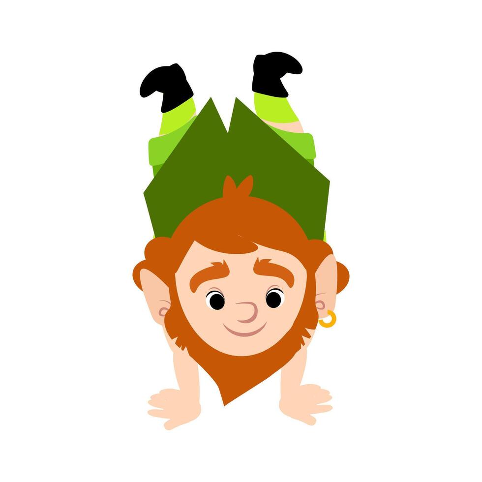 Funny leprechaun elf stands on his hands vector