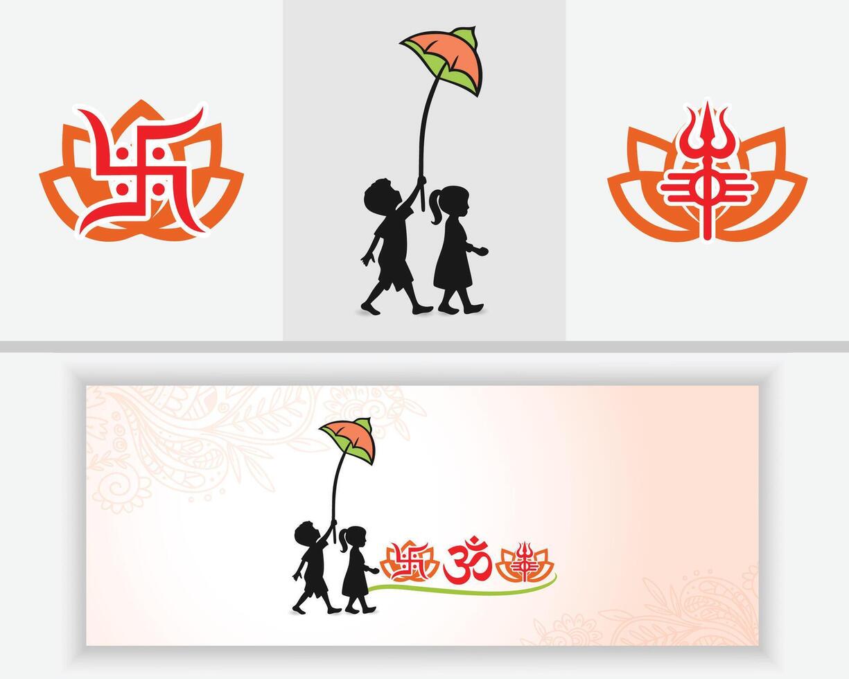 Hindu Icons with Joyful Children Silhouette vector
