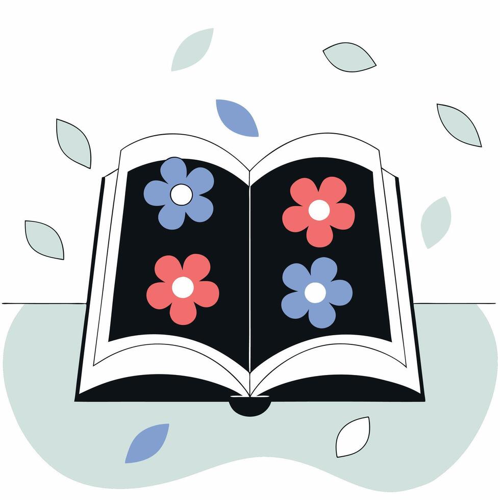Open Book with Floral Design Red. vector