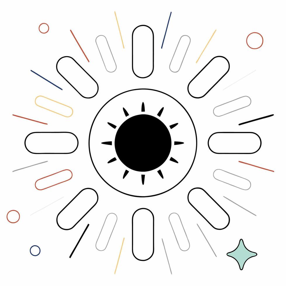 Minimalist Black Sunburst Abstract Graphic, Colorful Rays. vector