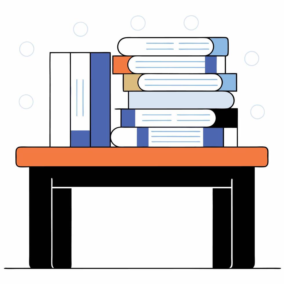 Colorful Books and Binders Stack on Table Flat Design Illustration. vector