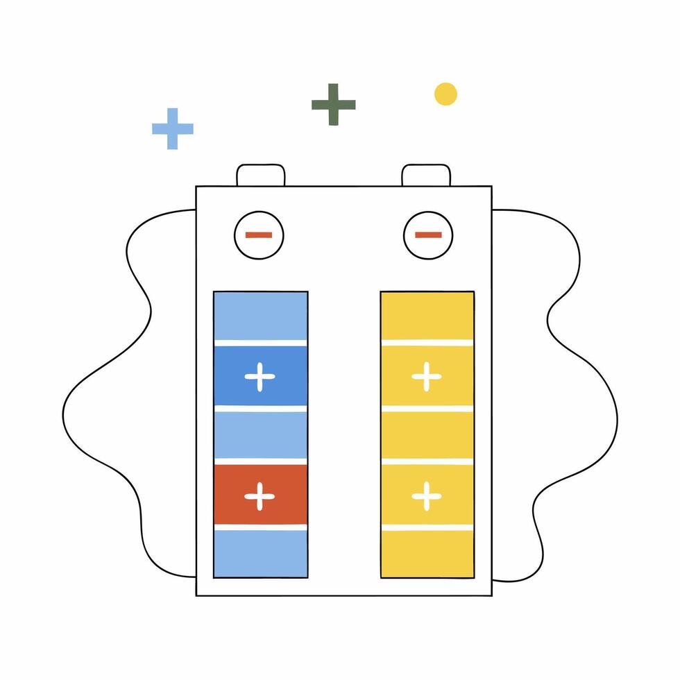 Professional Dual Battery Cell Illustration Energy Storage Graphic, Simple Design. vector