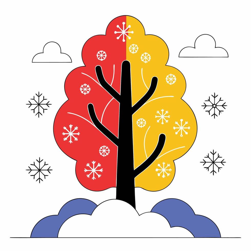 Winter Solstice Tree Red, Yellow. vector