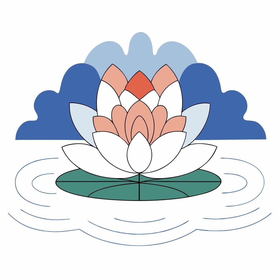 Water Lily Pond Minimalist Peach and White Flower Illustration. vector
