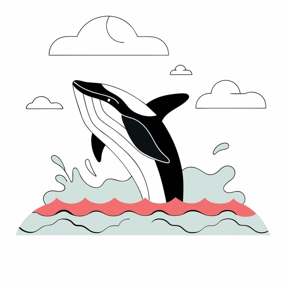 Orca Whale Ocean Leap Minimalist Black and White Graphic. vector