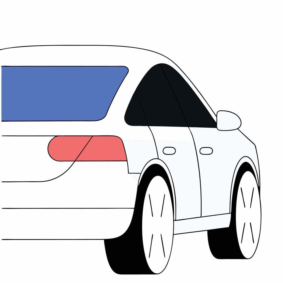 Minimalist White Sedan Rear View Clean Car Illustration Graphic. vector