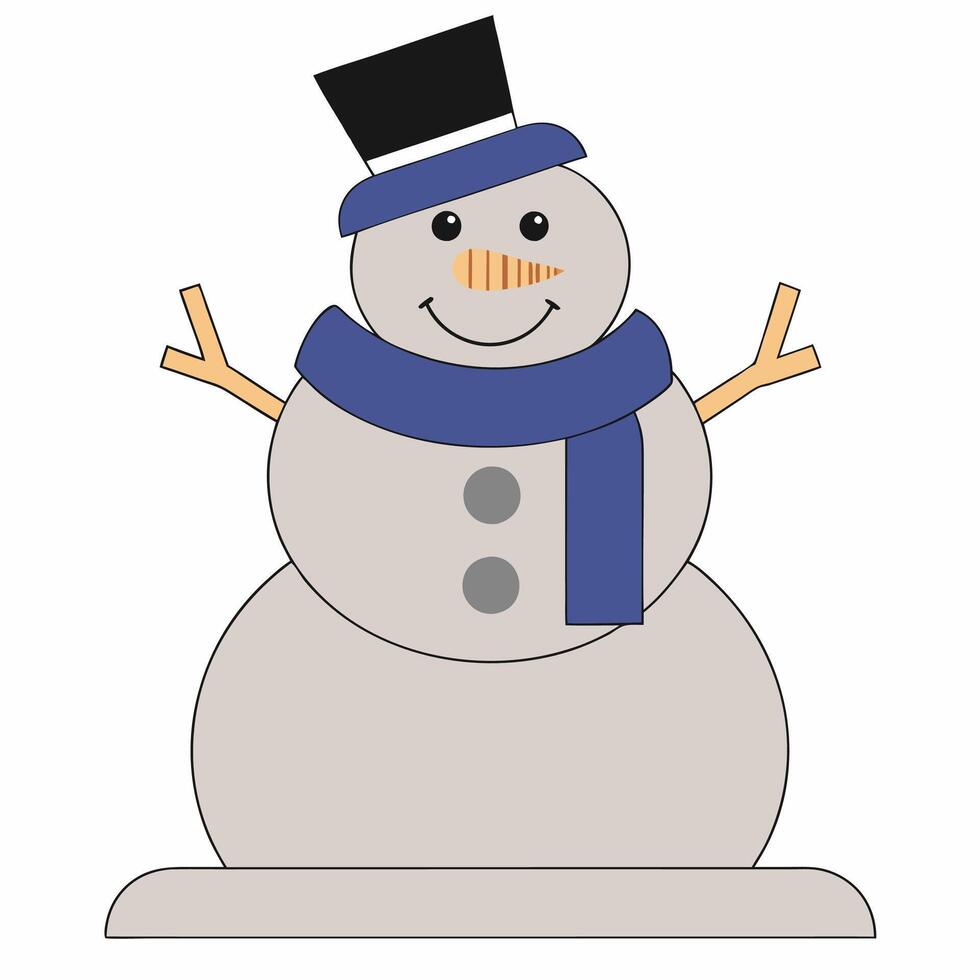 Cute Snowman Illustration Winter Holiday Character Design Gray, Blue. vector