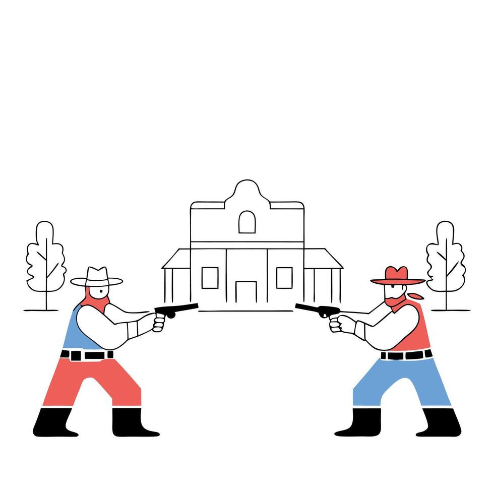 Wild West Showdown Minimalist Cowboy Duel Illustration. vector
