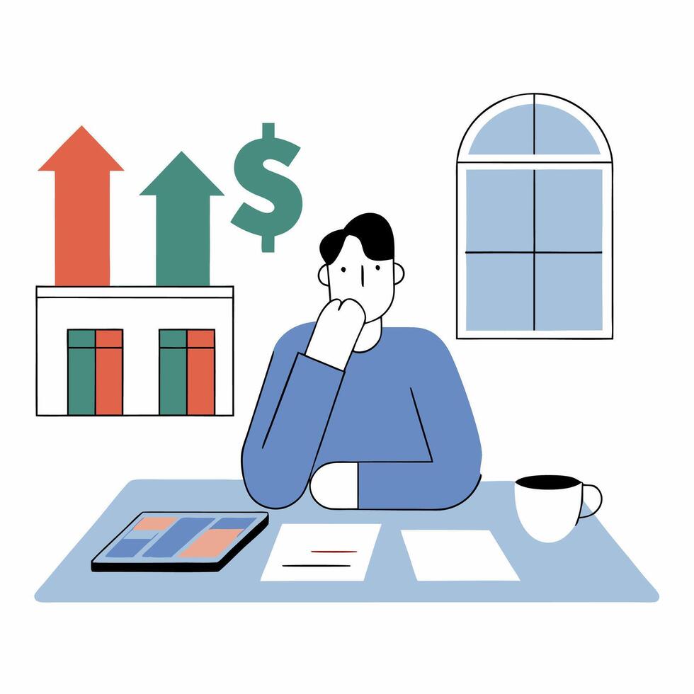 Financial Growth Strategy Businessman Analyzing Reports. vector