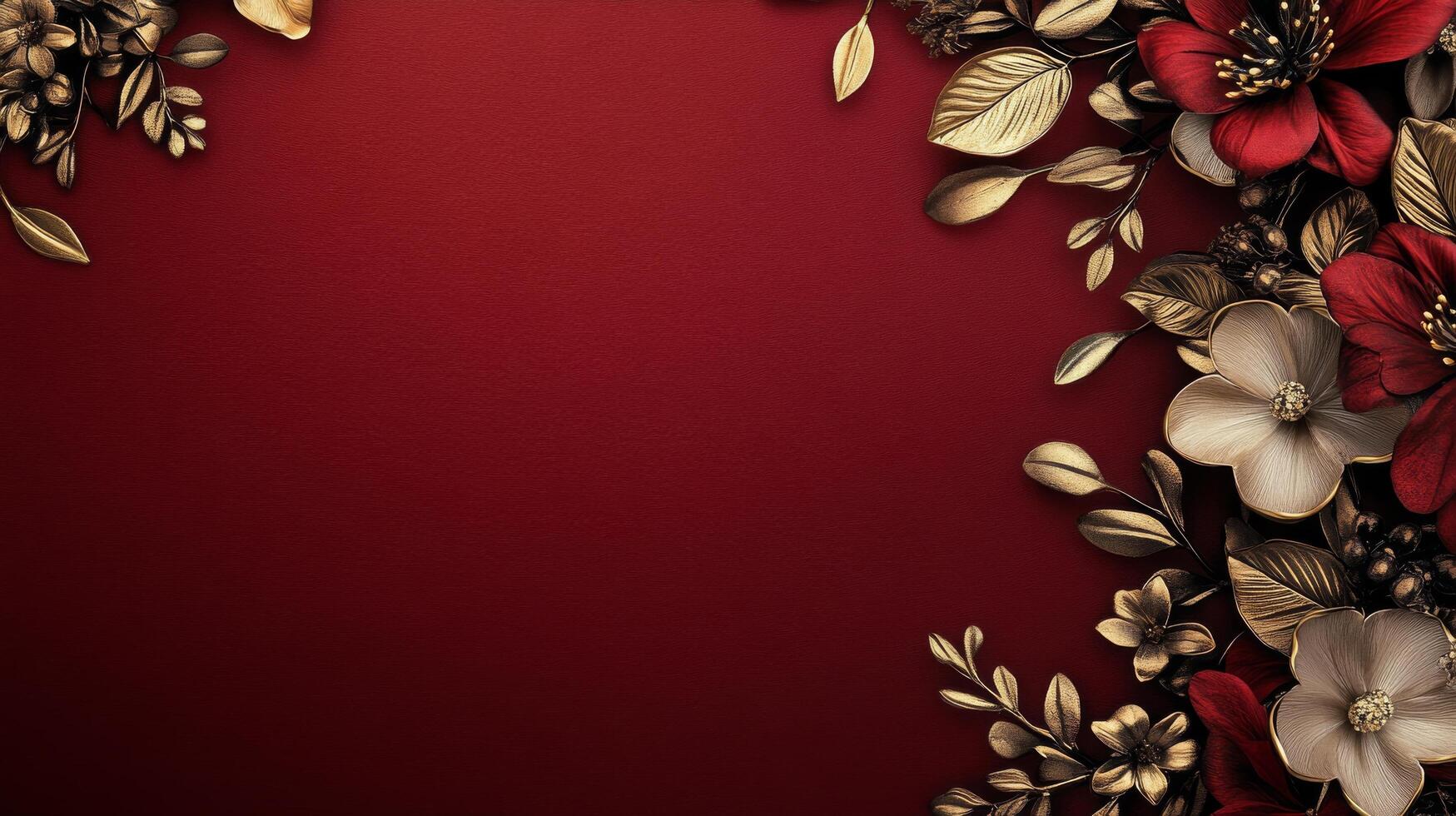 Red and gold flowers on a red background photo