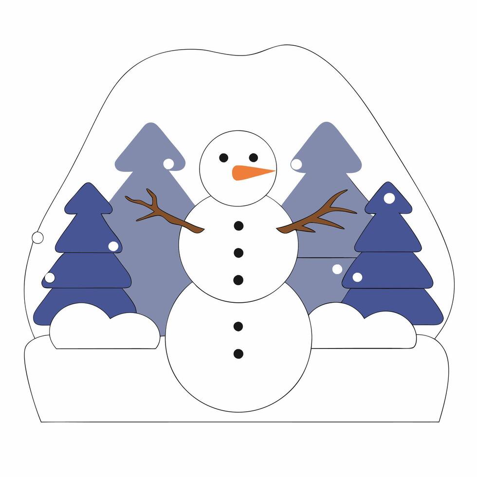 Charming Snowman Winter Illustration Cute Snow Scene with Simple Design. vector