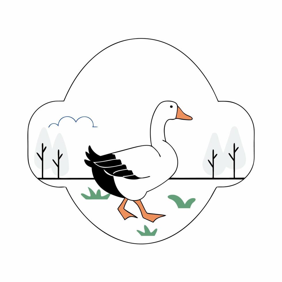 White Goose Minimalist Illustration Farm Animal, Peaceful Scene. vector