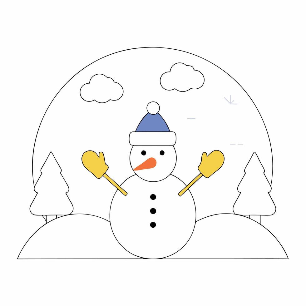 Charming Snowman Winter Scene Cute Holiday Illustration Simple Design. vector