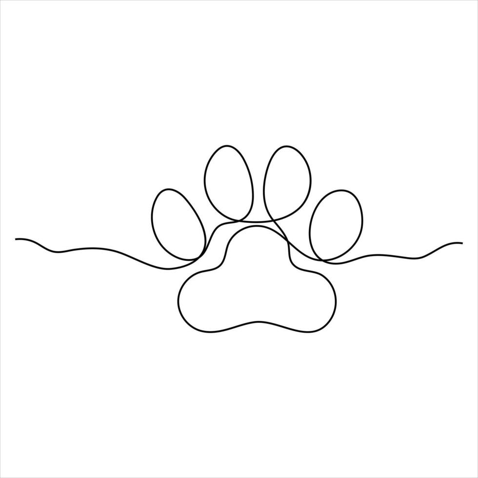 Paw Print One line drawing continuous line art vector