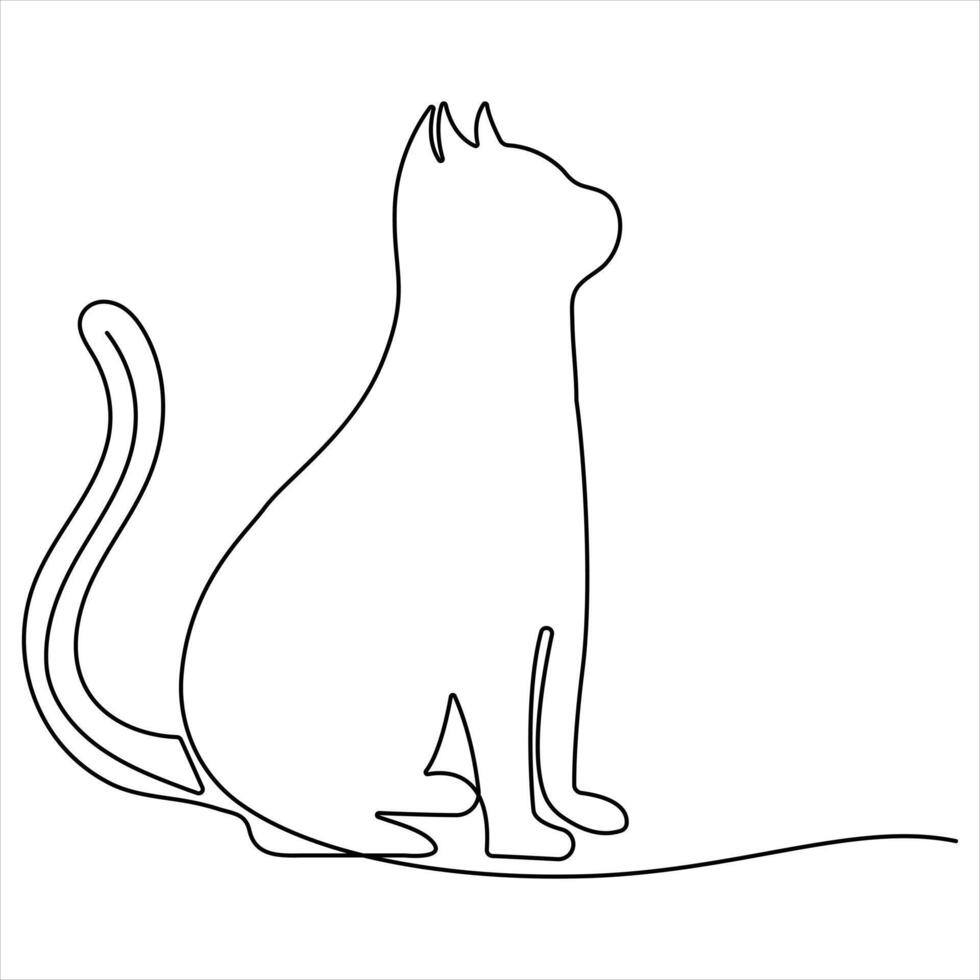 Oneline cute cat single continuous line art illustration vector