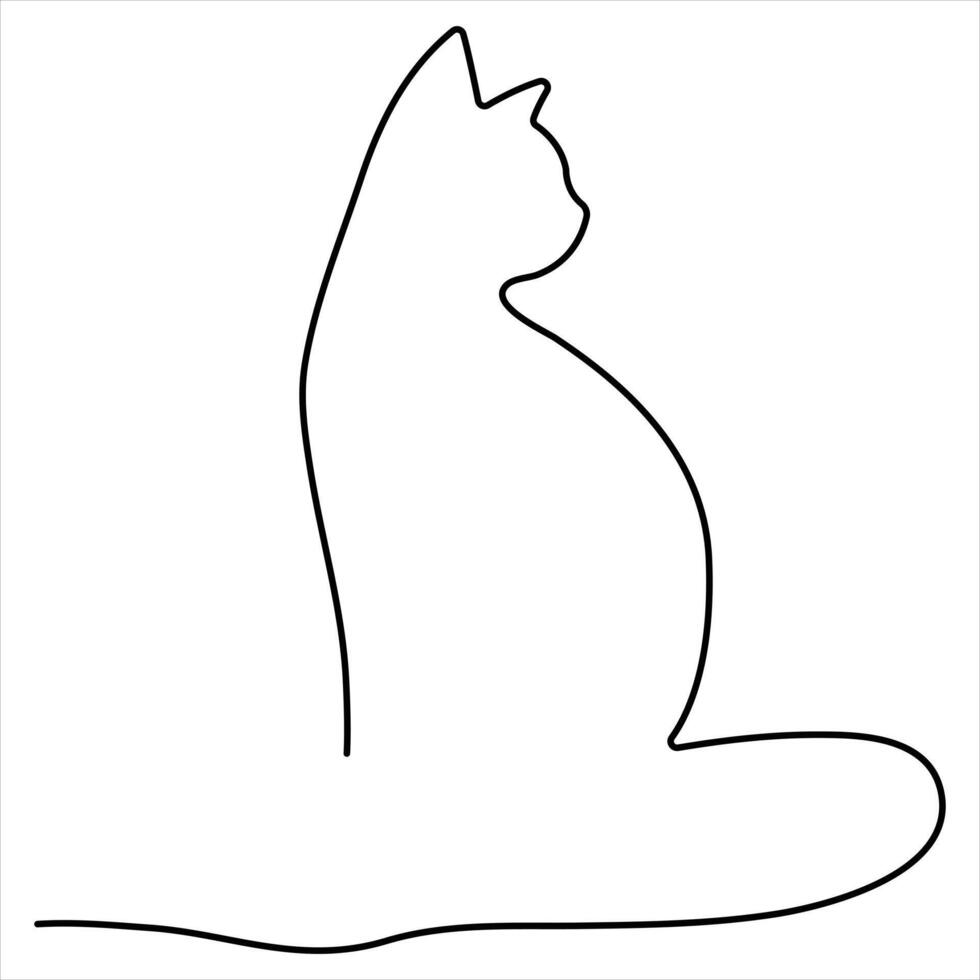 One Line Cat Drawing single continuous line art sketch vector