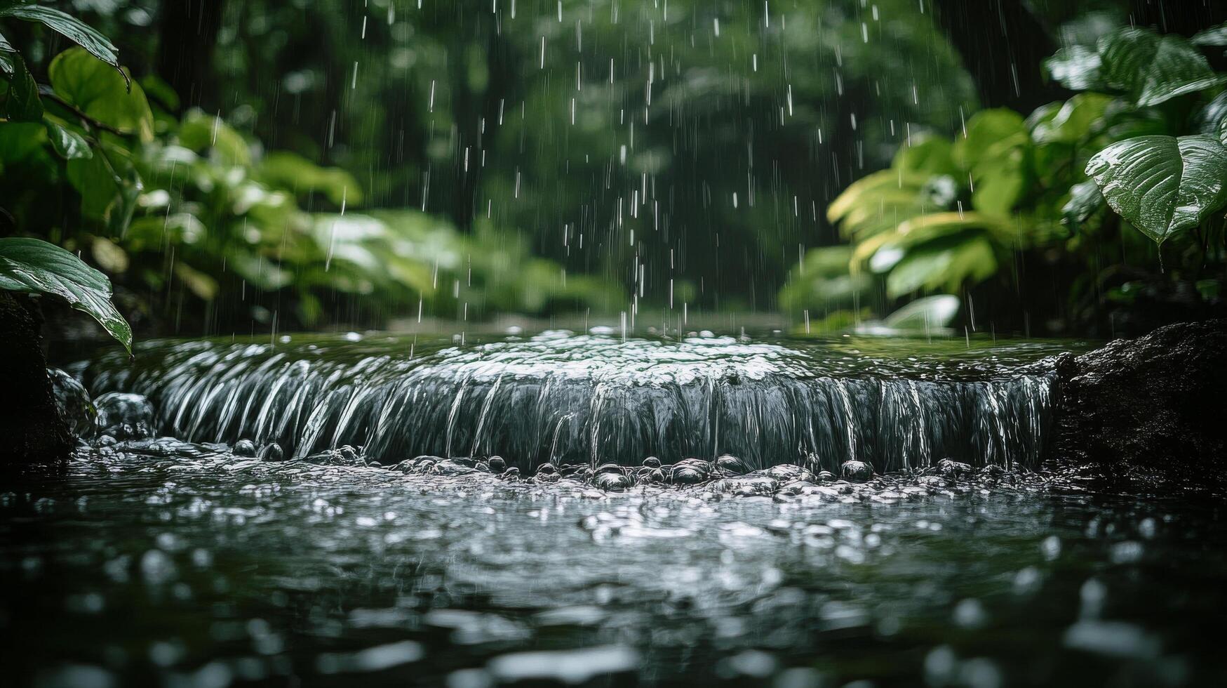 Rain falling on a stream in the jungle photo