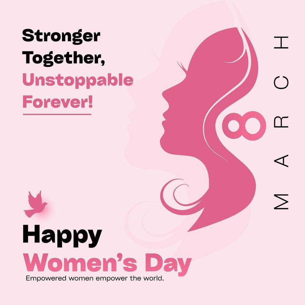 International Women Day Post with Pink Background 8th March Elements Template - Illustration vector