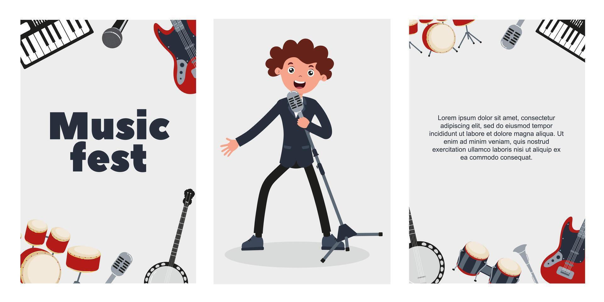 Music festival event with cheerful singer performing on stage in a vibrant setting vector