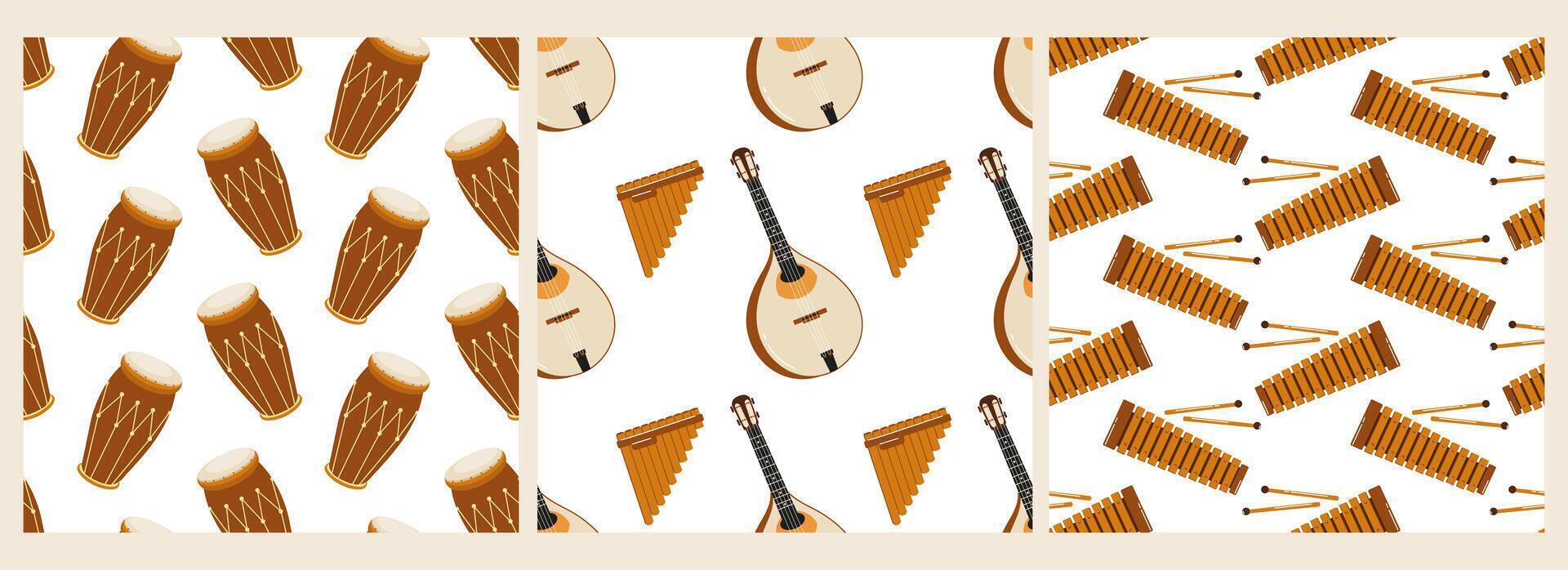 Patterns featuring various musical instruments ideal for design and decoration vector