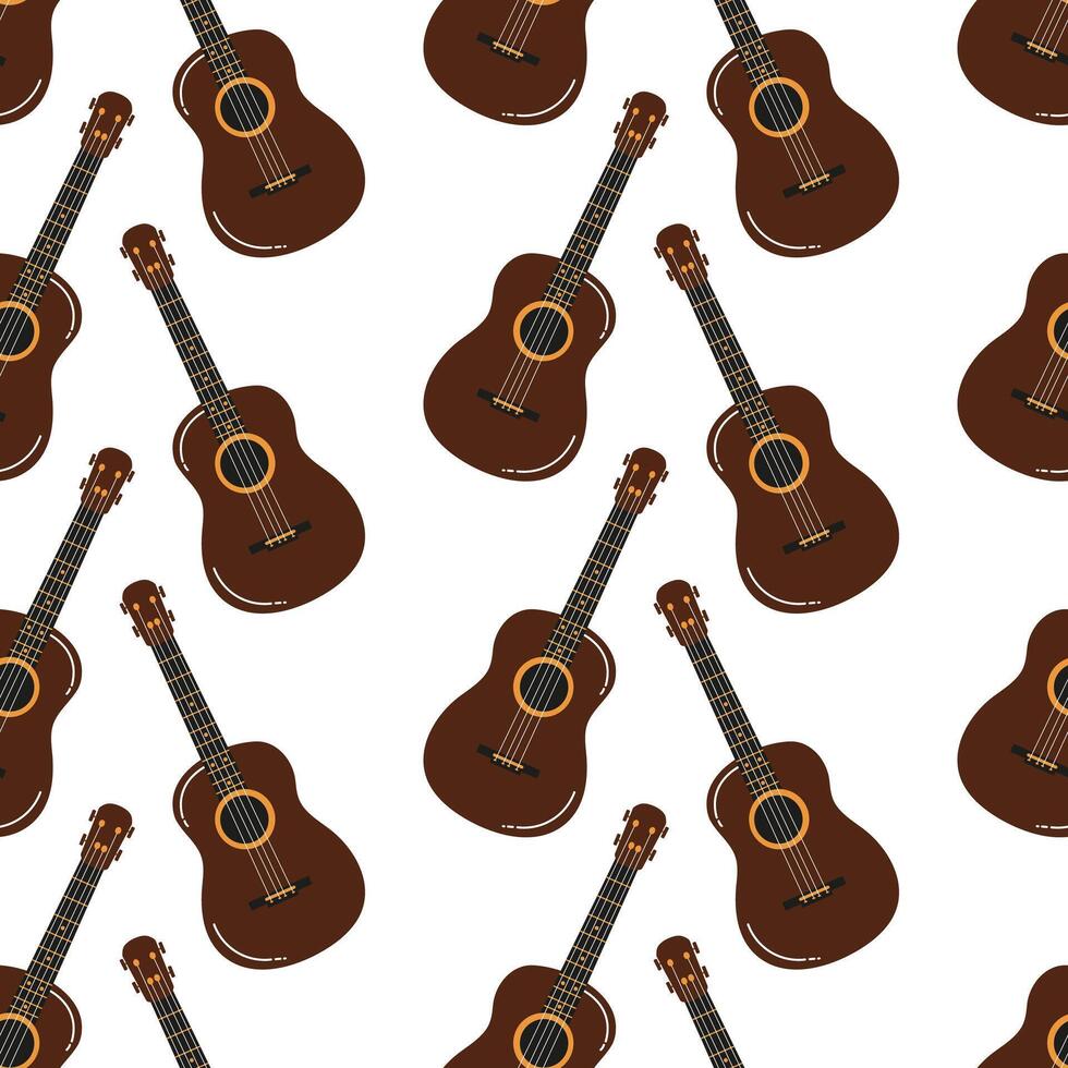Repeating pattern of acoustic guitars on a white background vector