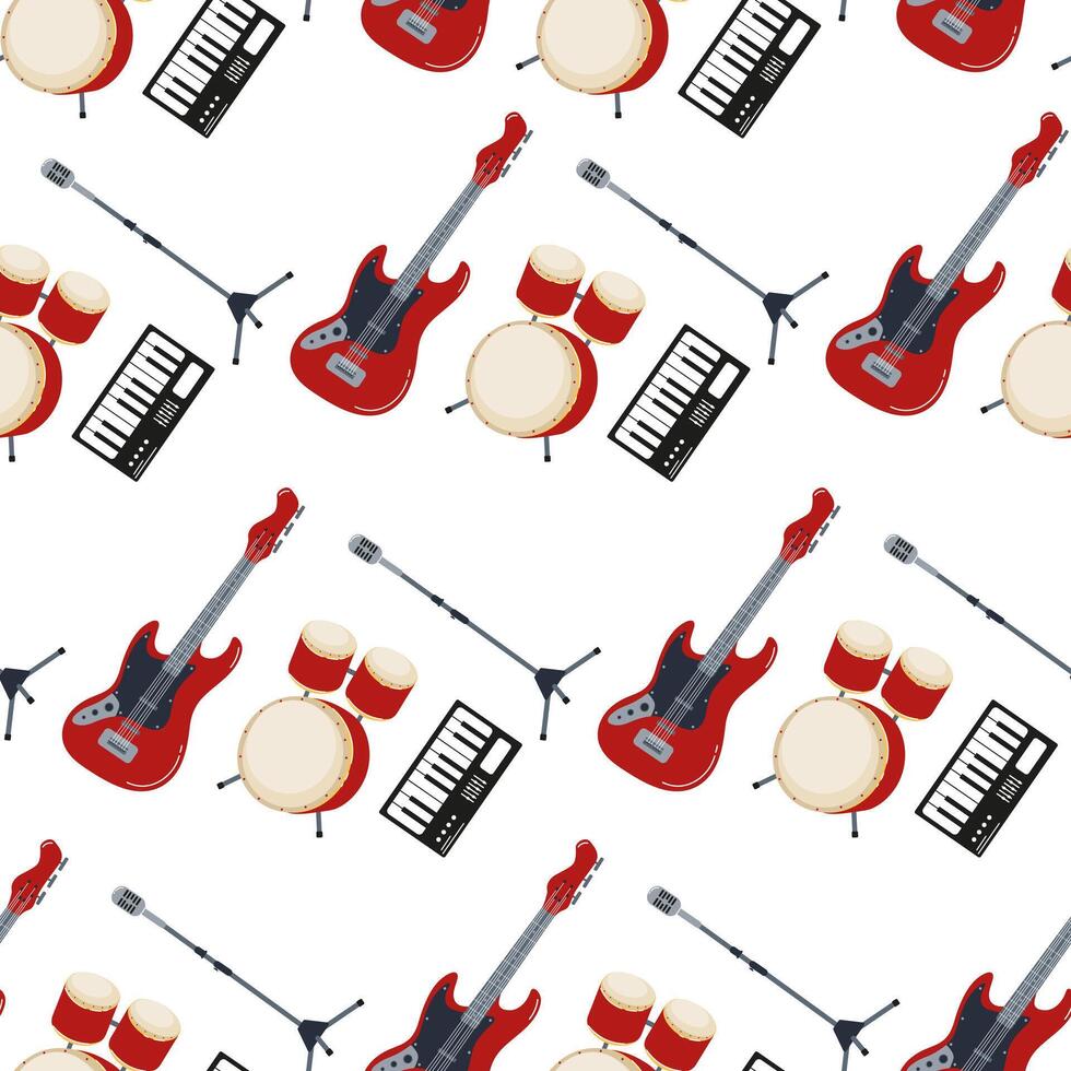 Musical instruments in a vibrant pattern for creative artistic designs vector