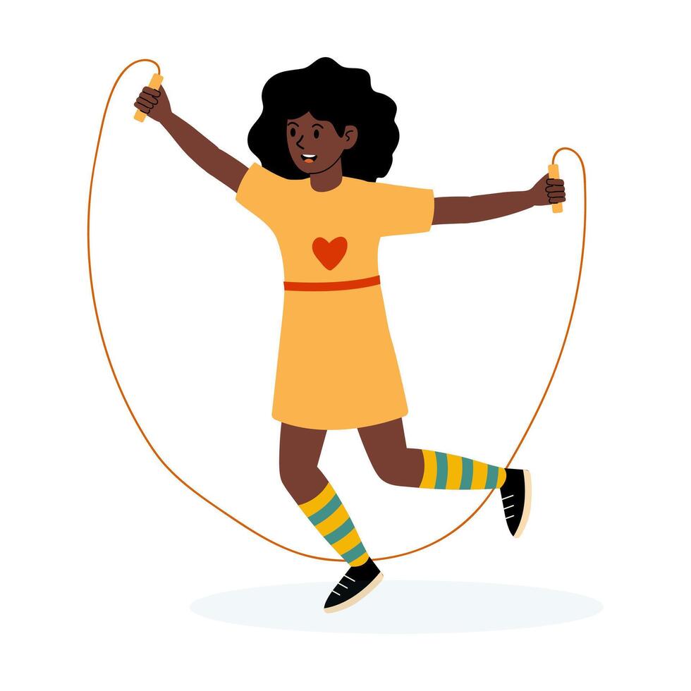Young girl skipping joyfully with a jump rope in a playful atmosphere vector