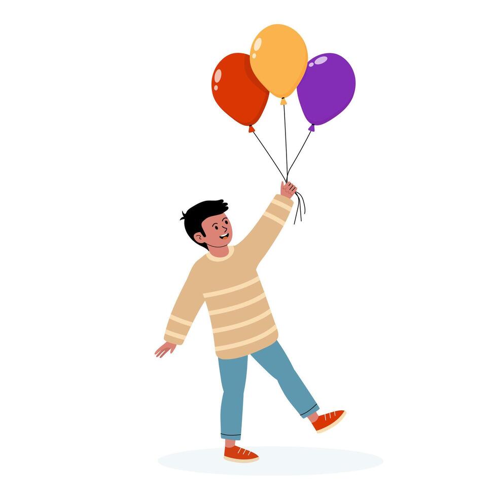 Child joyfully holding colorful balloons while smiling and celebrating a happy occasion vector