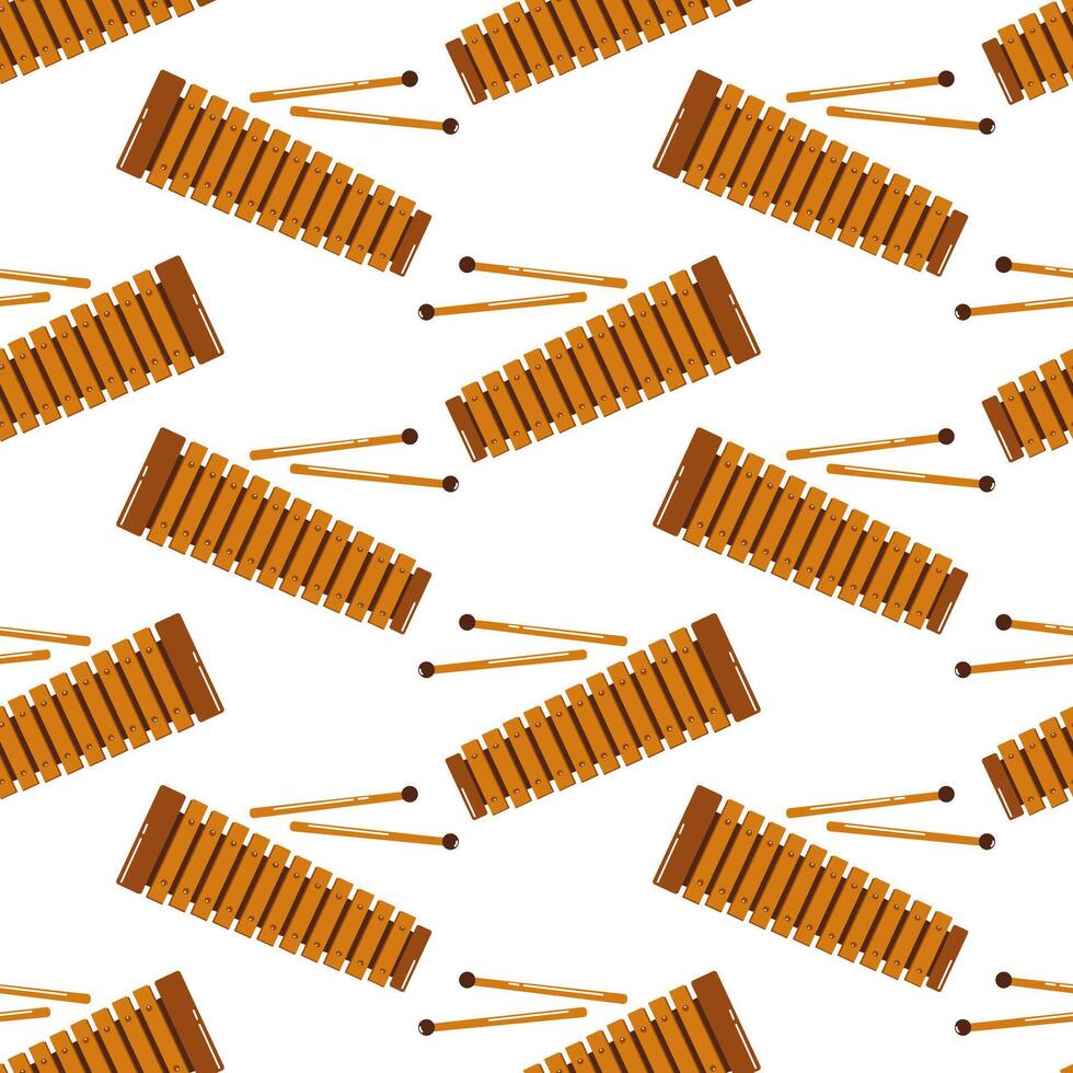 Vibrant xylophones with mallets create musical pattern on a white background vector