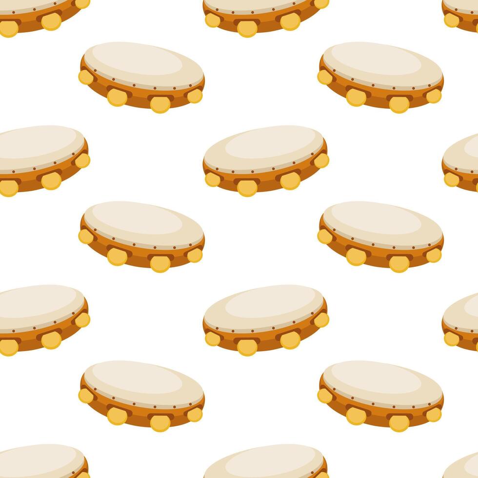 Colorful tambourines pattern on a white background for music-themed design projects vector