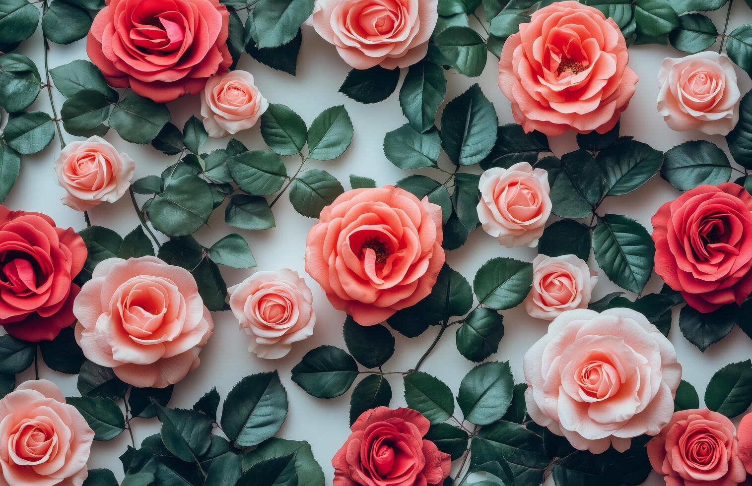Roses are arranged in a pattern on a white background photo
