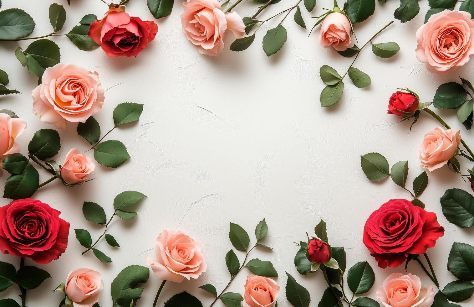 Roses arranged in a circle on a white background photo
