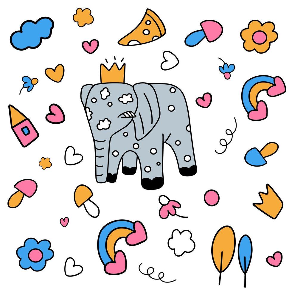 Cartoon baby elephant with clouds and a crown vector