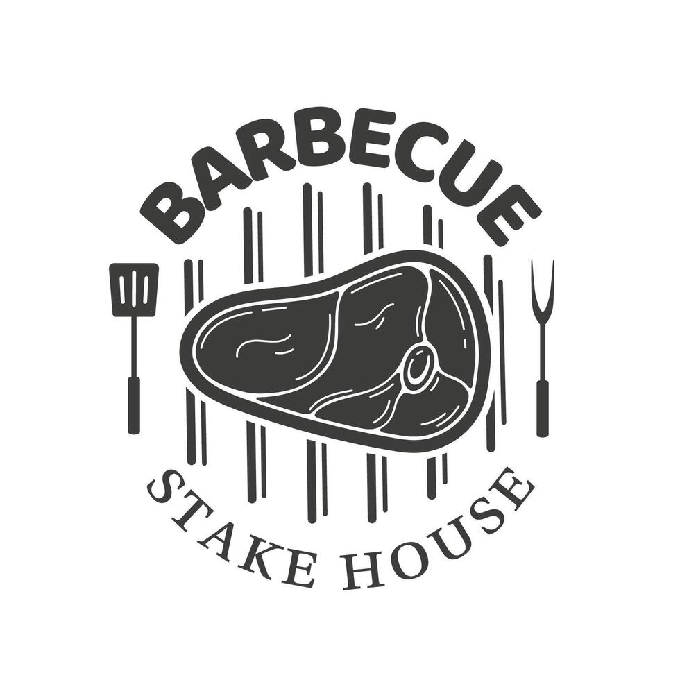 Barbecue logo with steak on grill isolated on white background vector