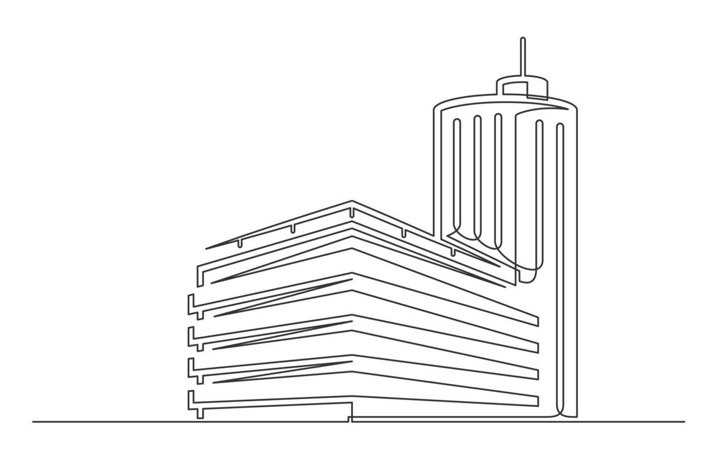 Continuous one line building silhouette isolated on white vector