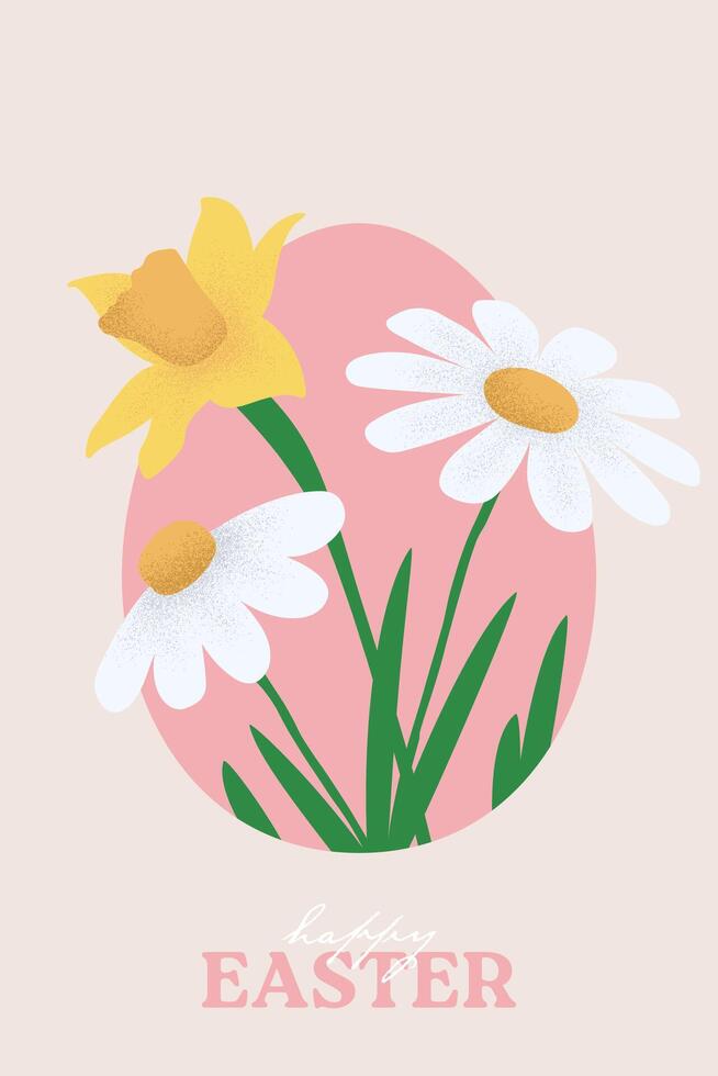 Happy Easter banner template. A vibrant holiday background with egg and spring flowers. Great for party designs, celebrations, ads, branding, covers, sales, and greeting cards vector