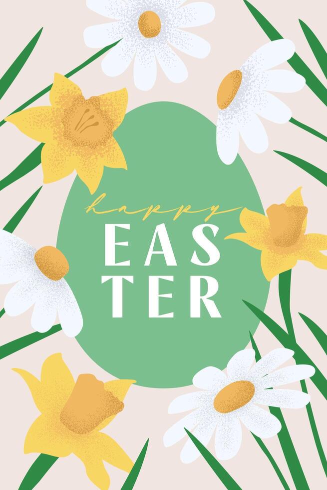 Happy Easter banner template. A vibrant holiday background with spring flower and egg. Great for party designs, celebrations, ads, branding, covers, sales, and greeting cards vector