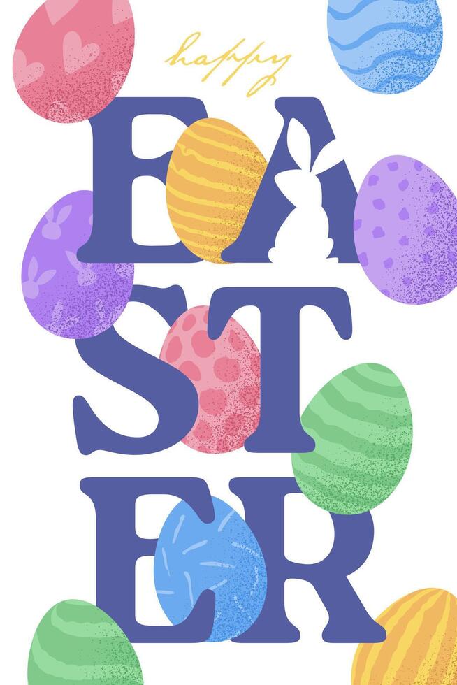 Happy Easter banner template. A festive and creative Easter scene with eggs and typography. Suitable for holiday celebrations, party designs, ads, branding, covers, cards, and sales vector