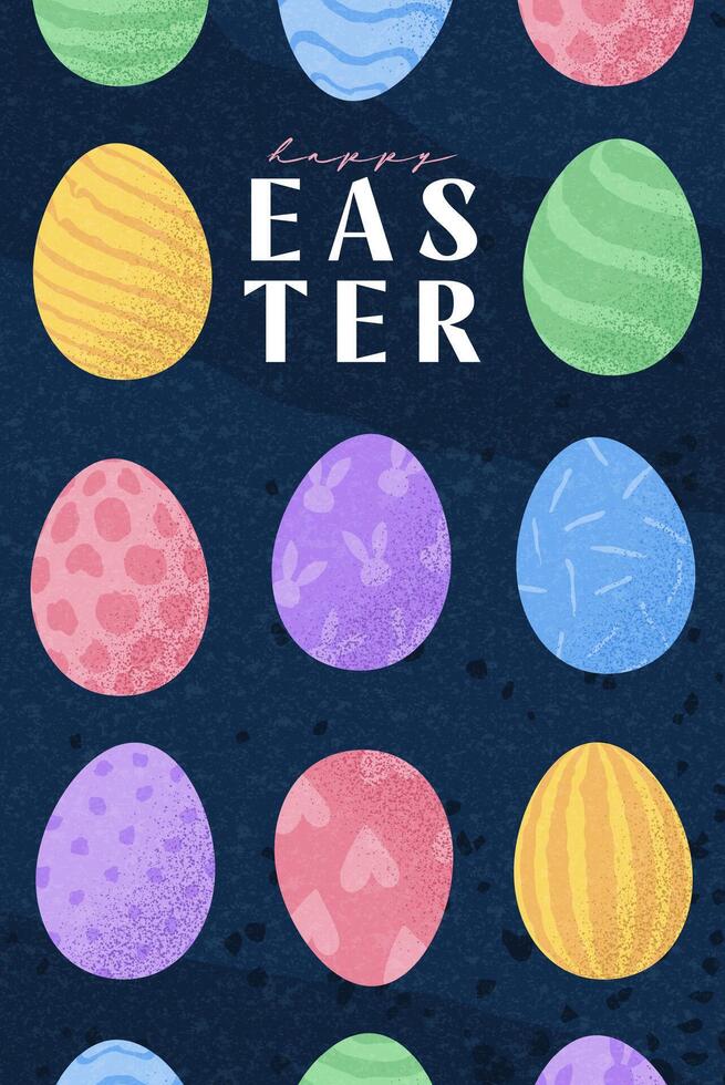 Happy Easter banner template. A festive and creative Easter scene with eggs on blue background. Suitable for holiday celebrations, party designs, ads, branding, covers, cards, and sales vector