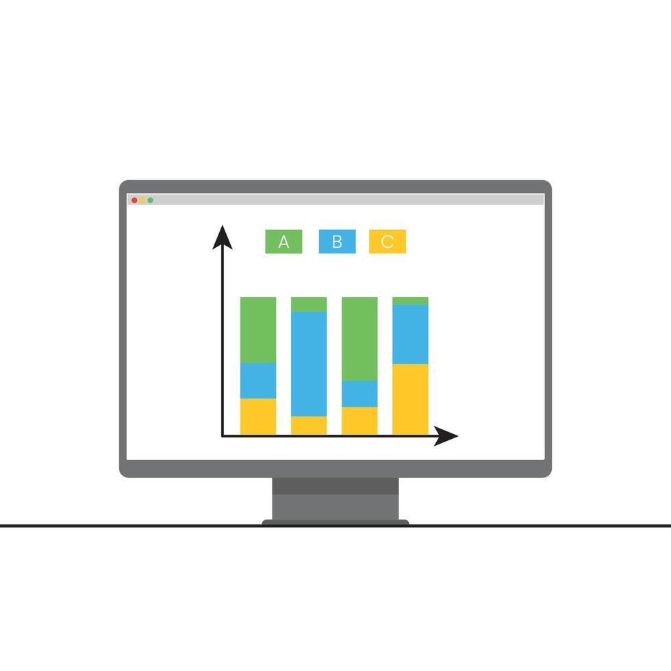Stacked Bar Chart on Computer Screen for Data Analysis and Business Statistics Visualization vector