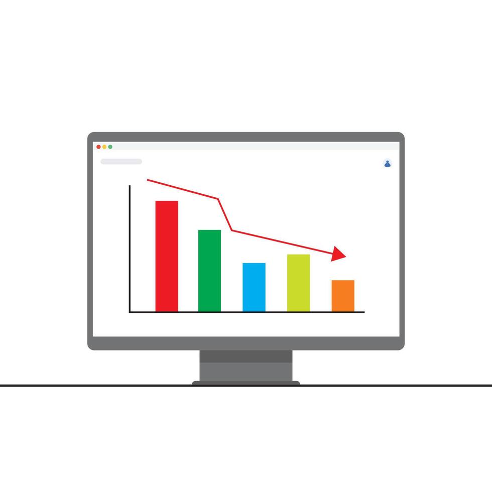 Business Decline Chart on Computer Screen Showing Downtrend Graph and Financial Loss Analysis vector
