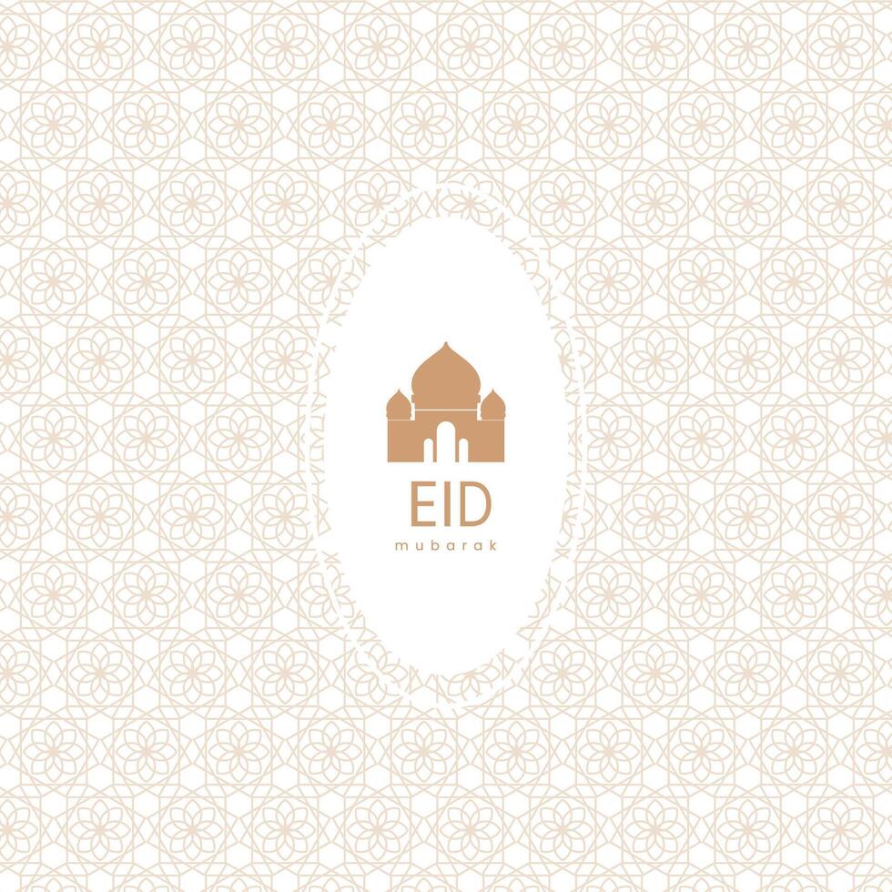 Elegant Eid Mubarak Greeting Card with Islamic Geometric Pattern and Mosque Illustration vector